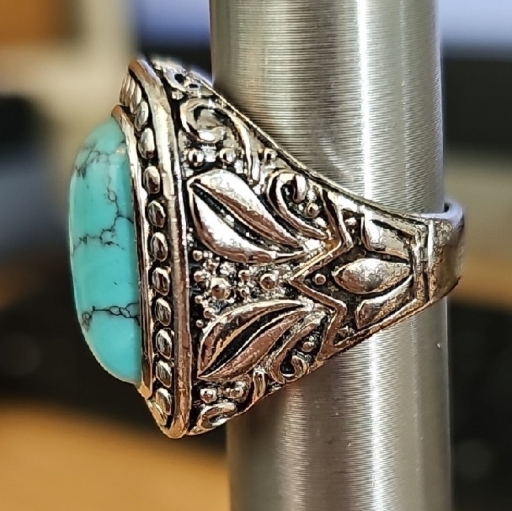 Turquoise Color Stone Matrix Statement Ring in Si… - image 3